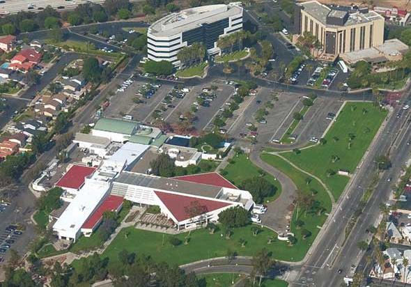 aerial view of Carson Center and Doubletree Hotel